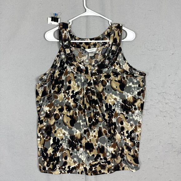 CJ Banks Tank Top Womens Blouse Black Multi Color Sheer Size 1X - Picture 1 of 15